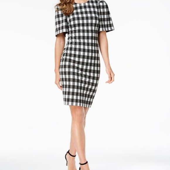 calvin klein black and white checkered dress